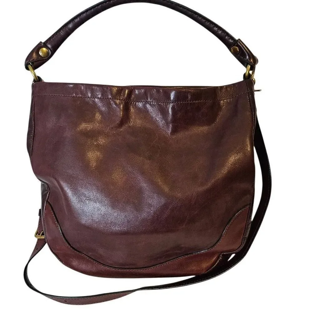 Frye large leather hobo bag, reddish brown.